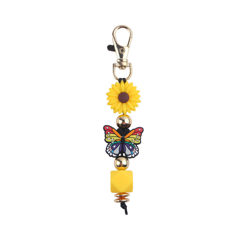 Wholesale Cartoon Colorful Butterfly Silicone Beaded Lanyard Keychain